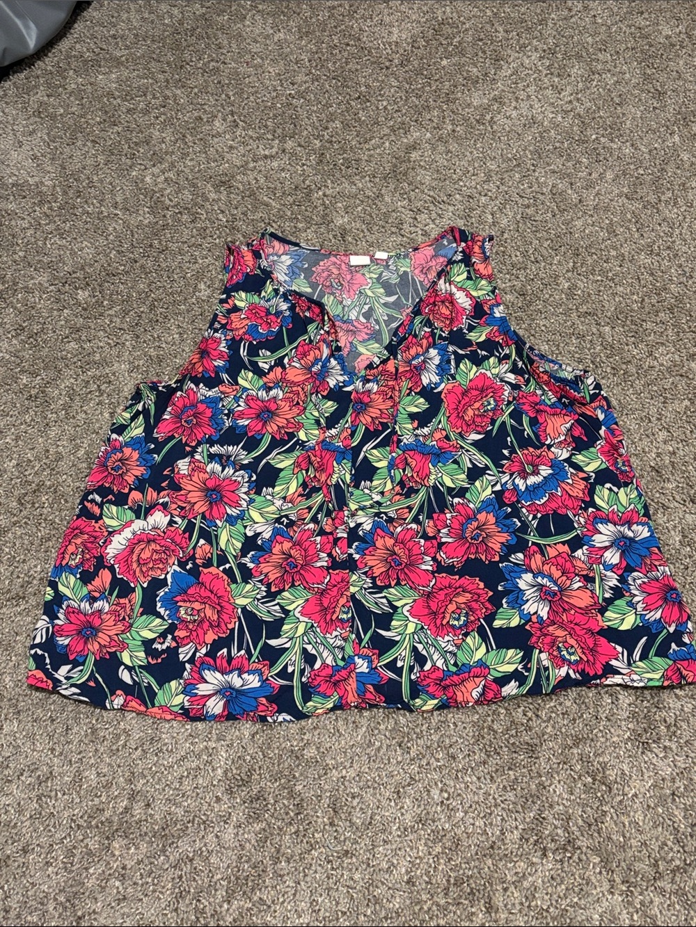 GAP Floral V-Neck Sleeveless Top - Navy, Pink & Green